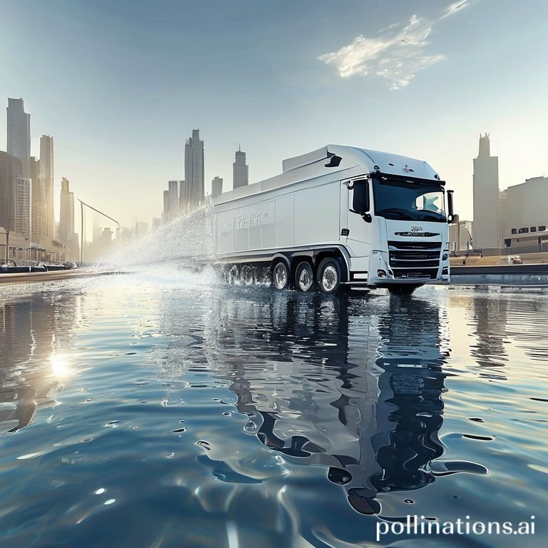 WhitewatertankertruckdeliveringcleandrinkingwaterinNorthRiyadh2CSaudiArabia2Cphotorealistic2Cwhitewatertankertruck2CsunnystreetinRiyadhSaudiArabia2Chighquality