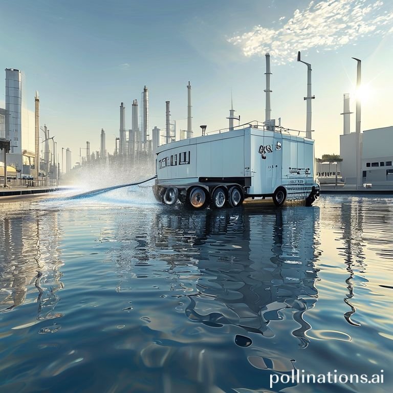 WhitewatertankerdeliveringwatertoafactoryinRiyadh2Cindustrialarea2Csunnyday2Cphotorealistic2Cwhitewatertankertruck2CsunnystreetinRiyadhSaudiArabia2Chighquality