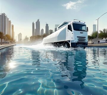 WhitewatertankerfillingswimmingpoolEastRiyadhSaudiArabia2Cphotorealistic2Cwhitewatertankertruck2CsunnystreetinRiyadhSaudiArabia2Chighquality 360x320